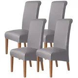 WYLEBER Stuhlhussen für Esszimmerstühle,wasserdichte PU-Leder Stuhlhussen-Set 2/4/6 Stück,Dehnbarer Universeller Esszimmer-Stuhlhussenschutz,Abnehmbar und Waschbar(Medium Gray,Set of 4)