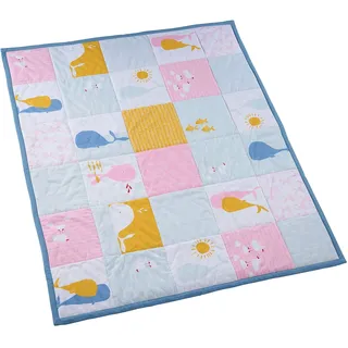 Bio Krabbeldecke Patchwork Design 100% Bio-Baumwolle (kbA) GOTS zertifiziert, Wale, 95 x 100 cm