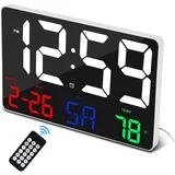 U-picks Digitale Wecker,11,5" Digitaler Wanduhr,Wecker mit Großem Display und Kabelloser Fernbedienung,Übergroße LED-Wanduhr mit Datumstemp,12/24H,Große Uhr für Home Office Küche Schule Gym