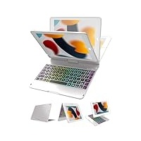 MMK iPad-Tastatur-Hülle für iPad 6. Generation 2018, iPad 5. Generation 2017, iPad Pro 9.7, iPad Air 2, iPad Air 1, Hintergrundbeleuchtung, 360 Grad drehbar,Wachfunktion, silberfarben Version