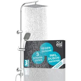 Eisl EASY DELUXE Duschset, Duschsystem ohne Armatur 2 in 1 mit großer Edelstahl Regendusche Antikalk, höhenverstellbar, inkl. Duschabzieher