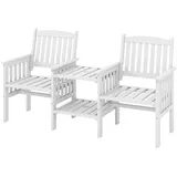 COSTWAY Gartenbank, mit Tisch, 2-Sitzer Bank mit 5cm Schirmloch, bis 330 kg weiß