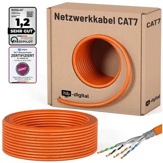 HB-Digital Netzwerkkabel CAT 7 Installationskabel 25m Ethernet max. 1000 MHz S/FTP AWG23 LSZH orange
