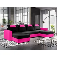 FEDVE Ecksofa Eckcouch mit Schlaffunktion SID mit Bettkasten form U - Schwarz/Rosa