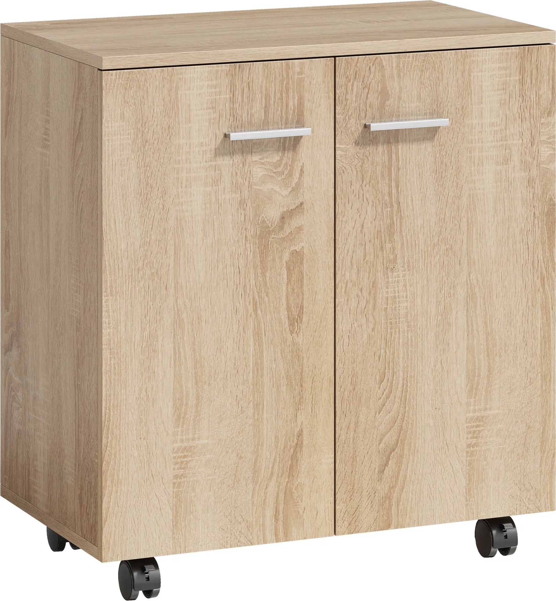 HOMCOM Sideboard auf Rollen, Sideboard mit 2 Türen und Regalen, für Wohnzimmer, Schlafzimmer, Büro, 60x35x65 cm, Natur   Aosom
