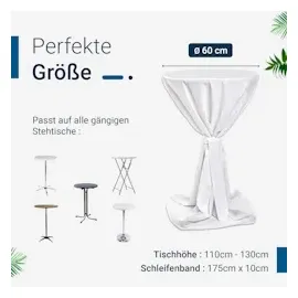 TexDeko Stehtischhusse Premium Weiß Ø 80cm mit Schleifenband