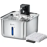 DownyPaws Katzenbrunnen Edelstahl Kabellos, Trinkbrunnen für Katze Edelstahl mit Bewegungsmelder und batteriebetrieben mit 6 Filters