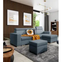 Fun Möbel Ecksofa Schlafsofa inkl. Hocker CANTON Stoff Liverpool Azurblau Ottomane Rechts - Blau