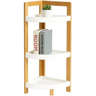 Relaxdays Eckregal Bambus, 3 halbrunde Ablagen, HBT: 77x23x23 cm, Standregal Bad & Küche, platzsparend, Natur/weiß