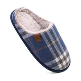 COFACE Blau Herren Rückstellschaum hausschuhe, warme plaid Pantoffeln für manner, flauschig plüsch Gefüttert mit Rutschfeste Gummisohle Größe 47EU - 47 EU
