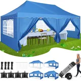HOTEEL Pavillon 3x6 Mit 6 SeitenwäNden Faltpavillon 3x6 Wasserdicht Stabil Winterfest Partyzelt 3x6 UV-Schutz 50+, Aufbewahrungstasche Mit Rollen, FüR Party Outdoor Garten Hochzeit,Camping,Markt,Blau