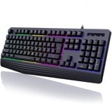 Gaming Tastatur PC, PS4 Tastatur USB, Regenbogen Beleuchtete Tastatur LED, Langlebig, Ergonomisch, Wasserdicht, Leise Tasten, Gaming Keyboard ideal für PC Mac Xbox PS4 Gamer|Büro(Deutsches Layout)