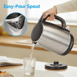 Aigostar 1,7 L, Wasserkocher Edelstahl , 2200W Elektrischer Wasserkocher mit Kalkfilter, Schwarz