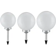 Expo Börse Solarlampe Solarleuchte Kugellampe Gartenleuchte Kugelleuchte Wegelampe, IP44 Akku Erdspieß, weiß silber, 4x LED warmweiß