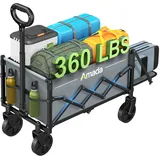 AMADA HOMEFURNISHING Bollerwagen faltbar, klappbarer Bollerwagen mit Maximalbelastung 163kg & Speicherung, Faltbarer Handwagen 90L mit 2 Getränkehaltern für Lebensmittel, Garten & Camp (Graue)