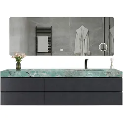 Waschbecken Waschtisch-Kommode-Kombination LED-Spiegel,Schrank grün 150*55cm