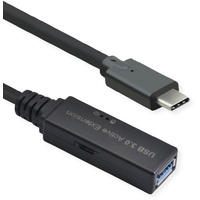 Roline USB 3.2 Gen 1 Aktives Repeater Kabel, Typ A - C, schwarz, 5 m