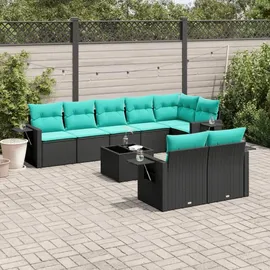 vidaXL Gartensofa-Set mit Kissen, schwarzes Polyrattan