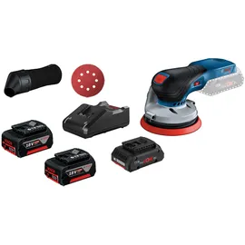 Bosch Akku-Exzenterschleifer GEX 18V-125 / 1x 4,0 Ah + 1x 4,0 Ah ProCORE18V + 1x 5,0 Ah Akku + Ladegerät