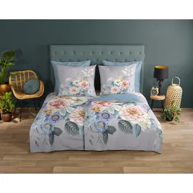Muller Textil Ulm Blumen Blau/Grau 155 x 220 cm + 2 x 80 x 80 cm