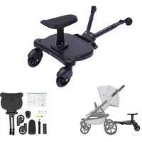 Buggy Board mit Sitz, Kinderwagen Mitfahrbrett, Trittbrett für Kinderwagen Universal für Kinder von 2-6 Jahren, Bearing 25KG (Schwarz)