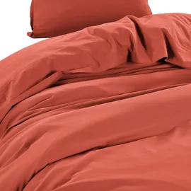 Wometo Bettwäsche Renforce Stone-Washed 135x200 & 80x80 100% Baumwolle - rot dunkelrot OEKO-TEX weich modern Used-Look Leinen-Optik