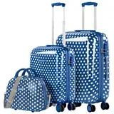 ITACA - Kinderkoffer Mädchen - Kinder Kofferset. Kinderkoffer mit Rollen - 4 Rädrig Reisekoffer Kinder. Langlebiger Kinder Trolley. Reisekoffer für Kinder, Blaue Punkte