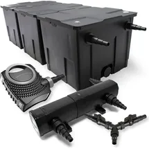 Wiltec SunSun Komplettset: CBF-350C Teichfilter bis 90000 L Teichfilteranlage als Durchlauffilter, NEO10000 SuperECO Teichpumpe 10000l/h 80W, CUV-224 Teichklärer Uvc Klärer mit 24w, Y-verteiler