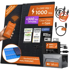 solarway All In One Balkonkraftwerk 1000 W / 800 W inkl. 1,6 kWh Anker Solix 1 Speicher