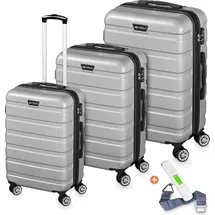 veska Hartschalenkoffer Kofferset 3 teilig mit TSA Zahlenschloss 4 Rollen ABS-Hartschale, Reisekoffer Trolley Rollkoffer Koffer - silber - Silber/Grau