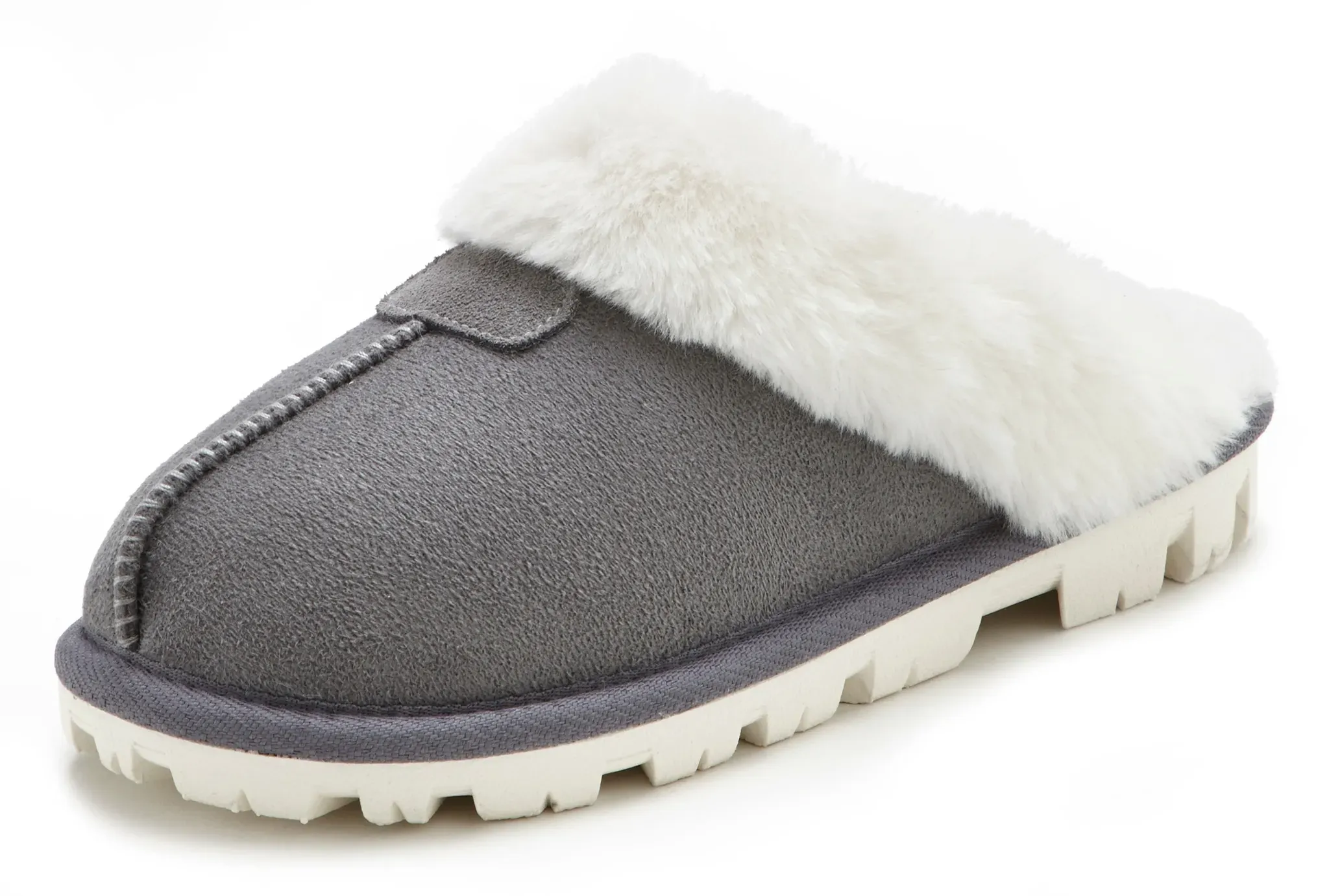 Pantolette »Plüsch Hausschuhe, Hausschuh, Pantoffeln, Clogs, Schlappen,«, mit Warmfutter VEGAN, Gr. 43, grau, , 21199222-43