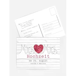 Antwortkarten Hochzeit selbst gestalten mit Spruch und Fotos im Onlinedesigner bei Meine-Kartenmanufaktur.de