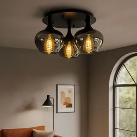 GLOBO Runde Deckenleuchte 3x E27 schwarz Glas