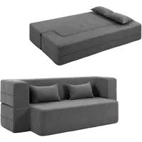 2-Sitzer-Schlafsofa aus Schaumstoff mit breiten Armlehnen, 2 Kissen, Grau