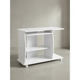 KADIMA DESIGN Computertisch GRASSE rollbar Weiß 90 x 71 x 50 cm mit Tastaturauszug, Laptop Tisch auf feststellbaren Rollen, PC-Tisch mit Drucker-Ablage