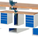 PROREGAL Werkbank Serie 7000 - Modell 7510 | HxBxT 84x250x70cm | 8x Schublade + 1x Schrank inkl. SchPROREGALbstock | Schubladenmaße 8x180mm