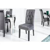 Riess-Ambiente Stuhl CASA - grau Samt mit Zierknöpfen Massivholzbeine Esszimmer modern