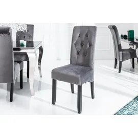 Riess-Ambiente Stuhl CASA - grau Samt mit Zierknöpfen Massivholzbeine Esszimmer modern