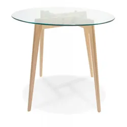 **Runder Esstisch aus Glas mit Massiv Eichenholz Beinen  Transparente Glasplatte Esszimmertisch  Modern Minimalistisch Stil  Kadima Design