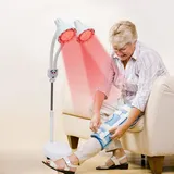 LIAIZE 275W Doppelkopf Infrarotlampe, 360° Drehbarer Rotlichtlampe mit Fernbedienung, 0-115° Wärmelampe mit verstellbarer Schlauch, Infrarot Lampe mit Rollen