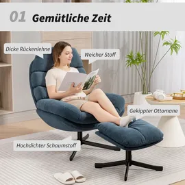 Homcom Relaxsessel mit Hocker Chenille 80 x 100 x 80 cm Blau drehbar