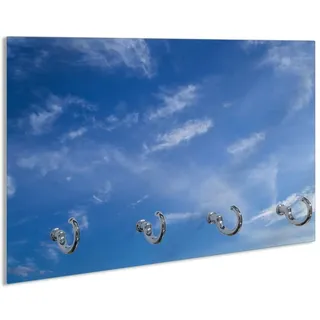 Wallario Schlüsselbrett Blauer Himmel mit vereinzelten Wolken, (inkl. Aufhängeset), 30x20cm, aus ESG-Sicherheitsglas blau
