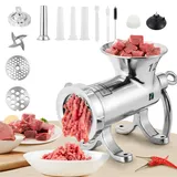 Huanyu Handfleischwolf Edelstahl-Fleischwolf mit Wurstfüller und Keksaufsatz Spülmaschinenfester Handfleischwolf für Rindfleisch, Schweinefleisch und Gemüse Fleischwölfe (Nr. 12)