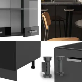 Vicco Küchenzeile R-Line 140 cm Schwarz Hochglanz