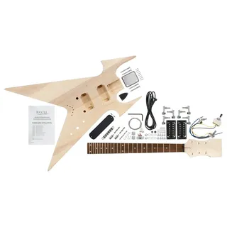 Rocktile E-Gitarren Bausatz ZW-Style - DIY Komplett-E-Gitarre inkl. Elektronik - Linde-Korpus, Ahorn-Hals, 24 Bünde Palisander Griffbrett, 2x Humbucker - Natur
