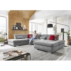 Ecksofa DIE PLANBAR "MP-IN17004 L-Form", silber, B:382cm H:84cm T:124cm, 100% Polyester, Sofas, wahlweise mit Funktionen, Federkern-Polsterung
