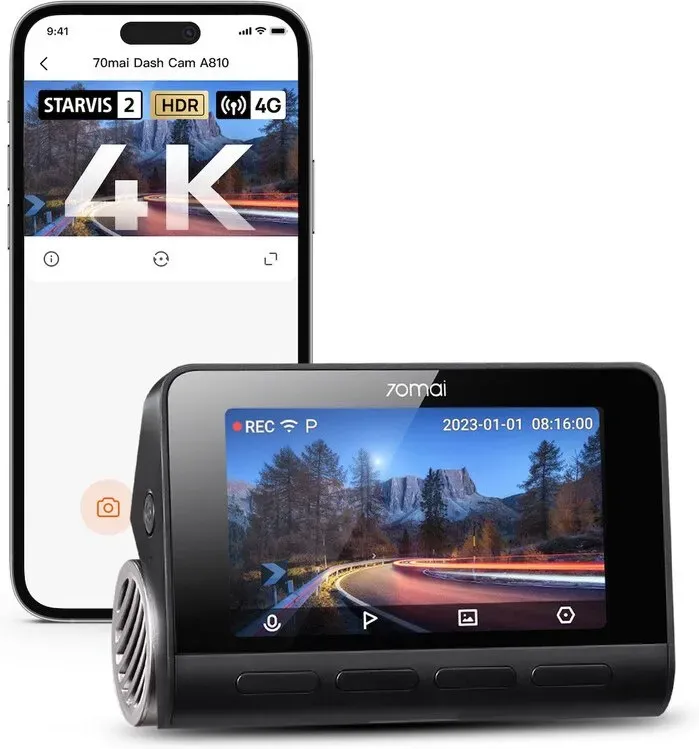 70mai 4K Dashcam Einkanal-Version A810, Echte 4K UHD Dashcam mit Sony STARVIS 2 IMX678, HDR-Nachtsicht, KI-Bewegungserkennung, Integriertes GPS, 4G LTE-Unterstützung, ADAS, 24H-Parküberwachung, Sprachsteuerung, 150° Weitwinkel