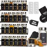 Deco haus® Gewürzregal Wand ohne Bohren [MIT 24 GEWÜRZGLÄSER & ETIKETTEN] - Gewürzregal Hängend 4er Set - Gewürzregal Ohne Bohren Schwarz - Gewürzhalter - Gewürzregal Schranktür - Spice Rack Organizer