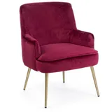 BIZZOTTO Sessel Clelia in Samt-Optik, modern und gepolstert, Rot Weinrot, goldfarbenes Metallgestell