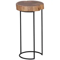 KADIMA DESIGN Beistelltisch Akazie Wohnzimmer-Tisch Metallbeine Landhaus-Stil Baumstamm-Form Echt-Holz
